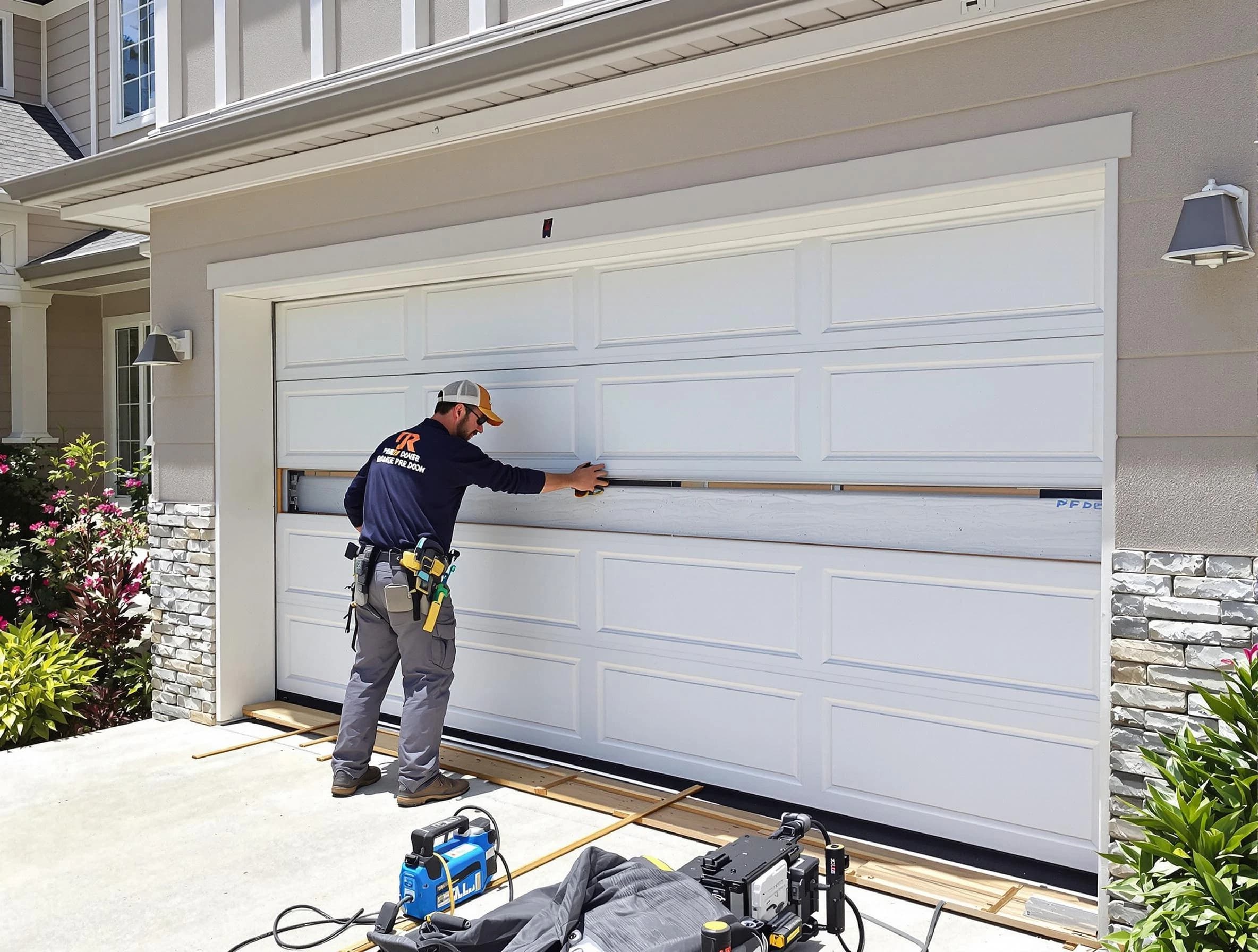 Ettrick Garage Door Repair team performing complete garage door replacement at Ettrick residence