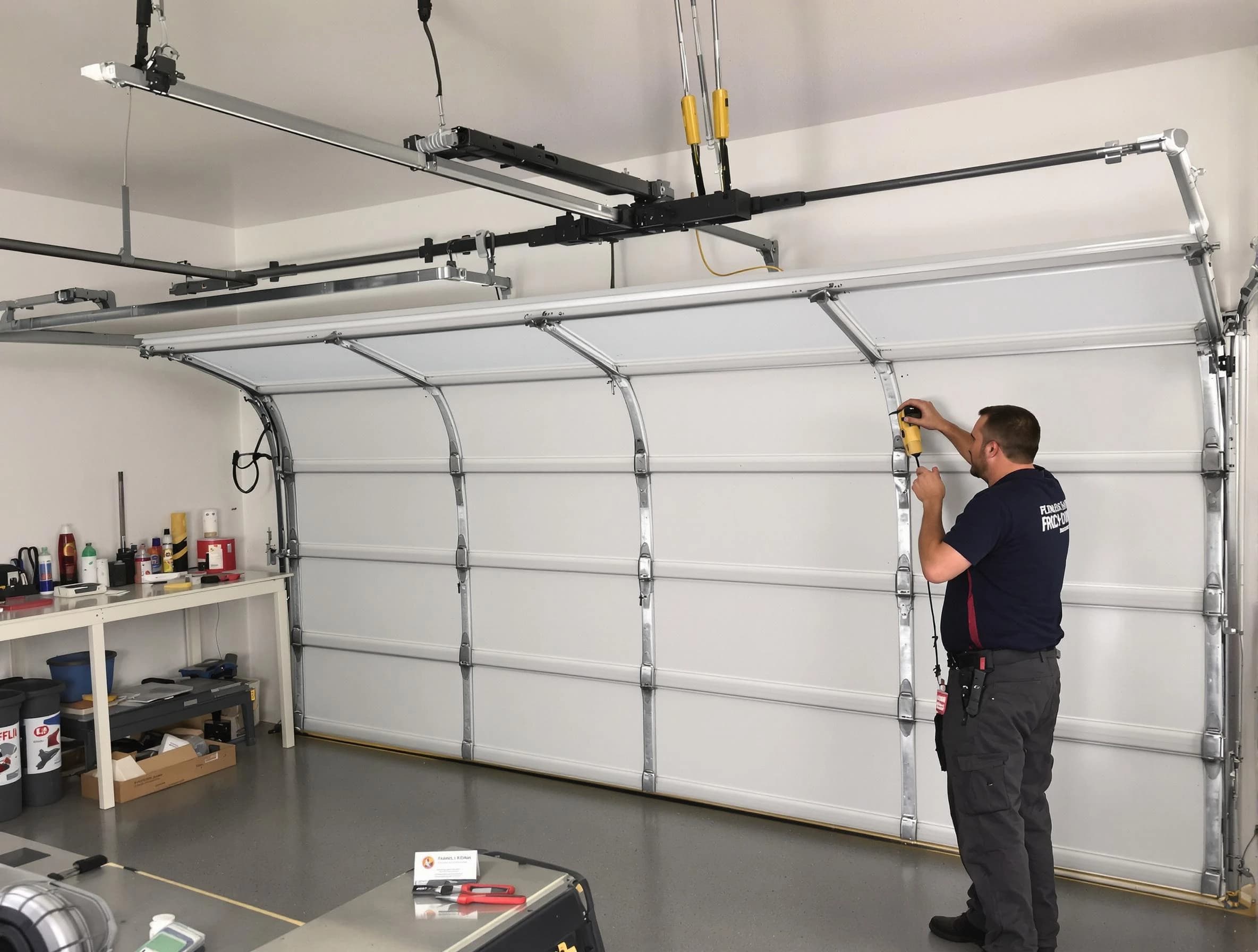 Ettrick Garage Door Repair certified technician performing overhead door system repair in Ettrick