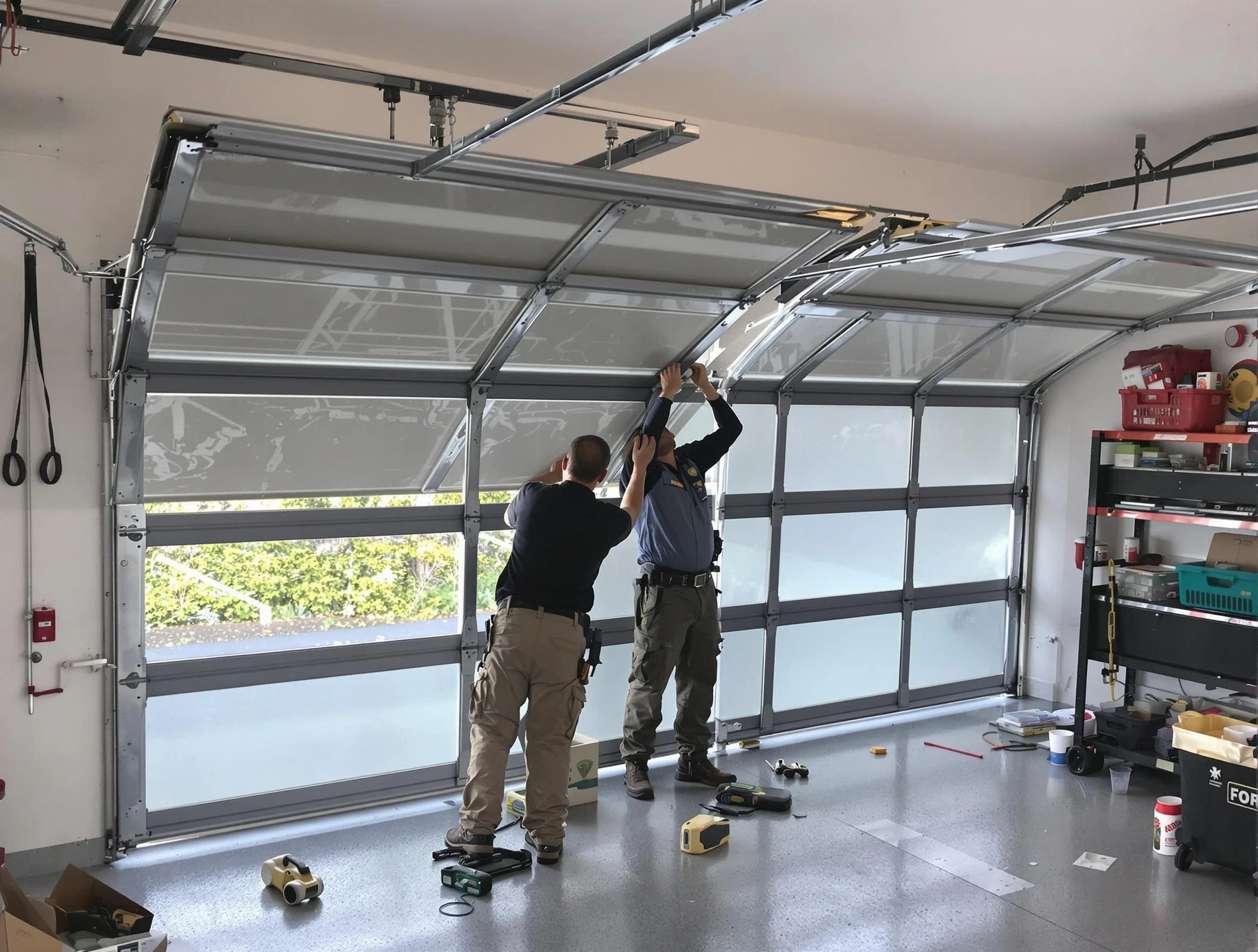 Ettrick Garage Door Repair expert performing precise panel replacement on Ettrick garage door