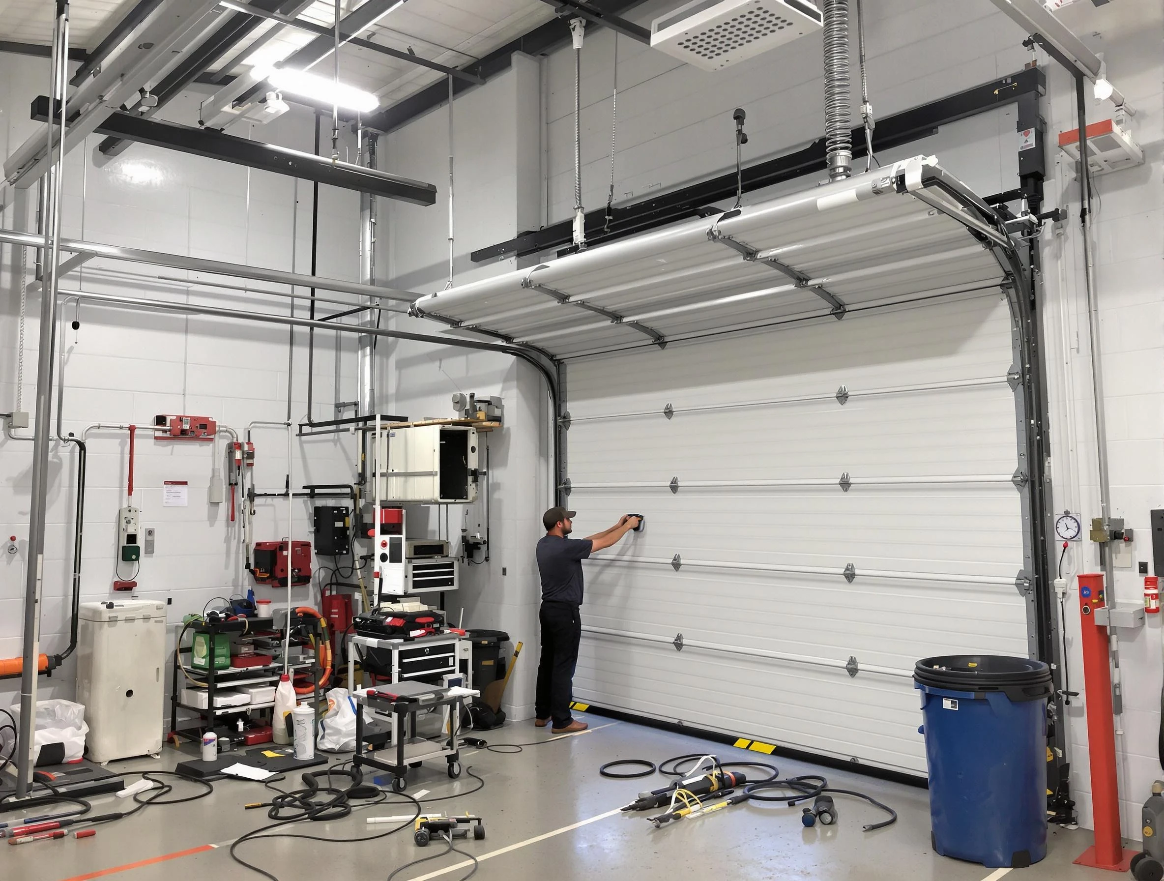 Ettrick Garage Door Repair certified technician performing commercial door repair at a Ettrick business facility