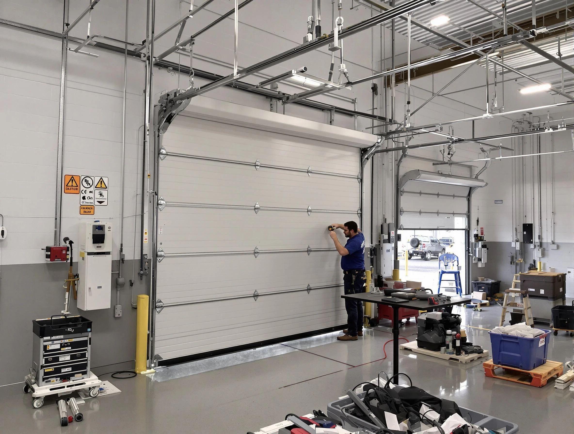 Commercial garage door repair being performed by Ettrick Garage Door Repair expert in Ettrick