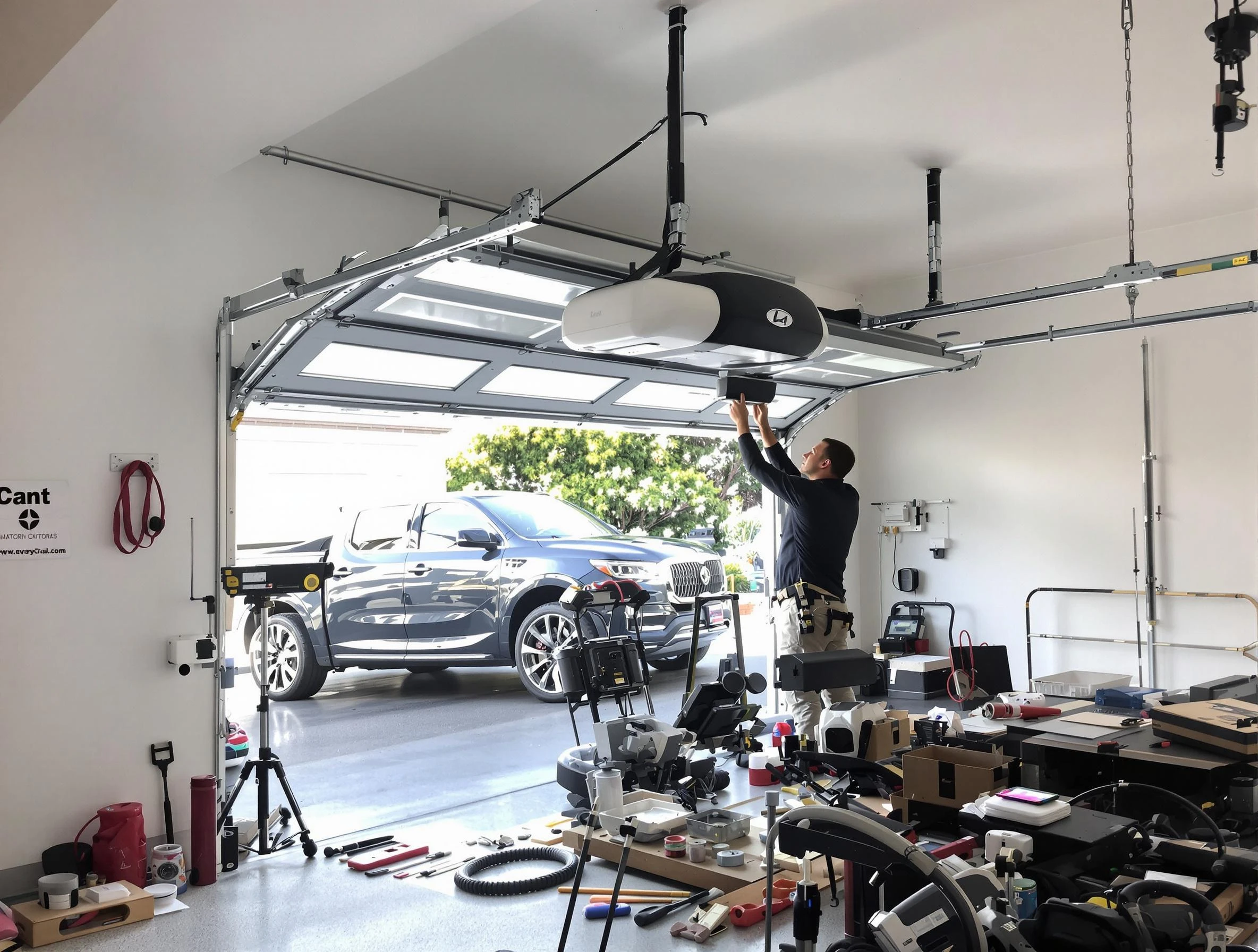 Ettrick Garage Door Repair specialist installing smart garage door opener system in Ettrick home