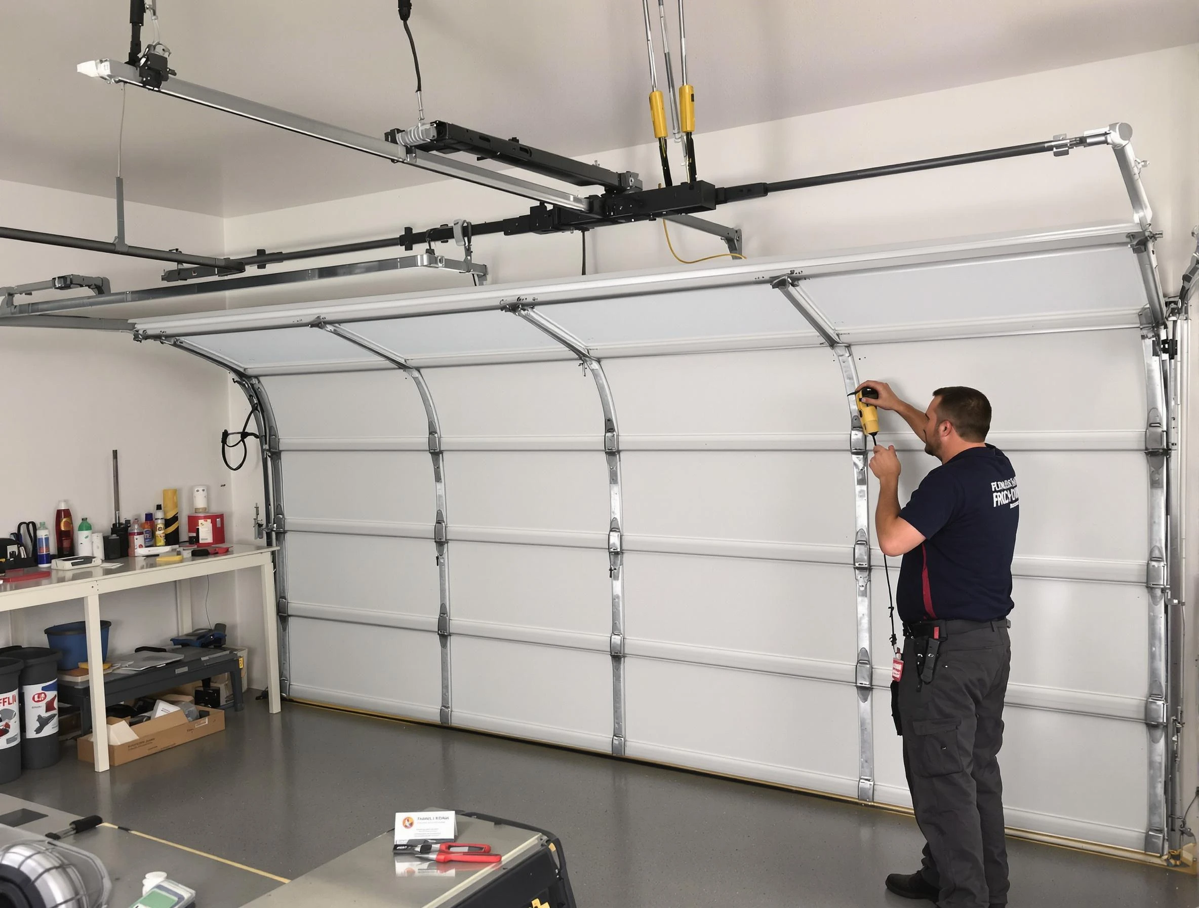 Ettrick Garage Door Repair certified technician performing overhead door system repair in Ettrick