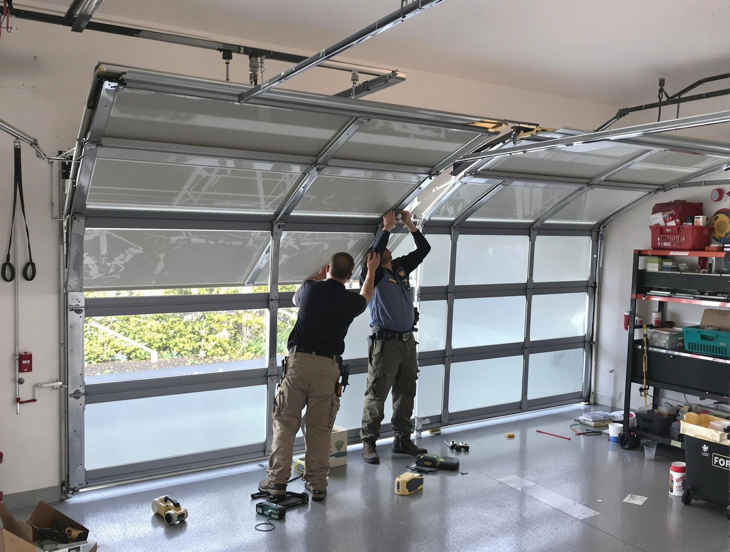 Ettrick Garage Door Repair expert performing precise panel replacement on Ettrick garage door