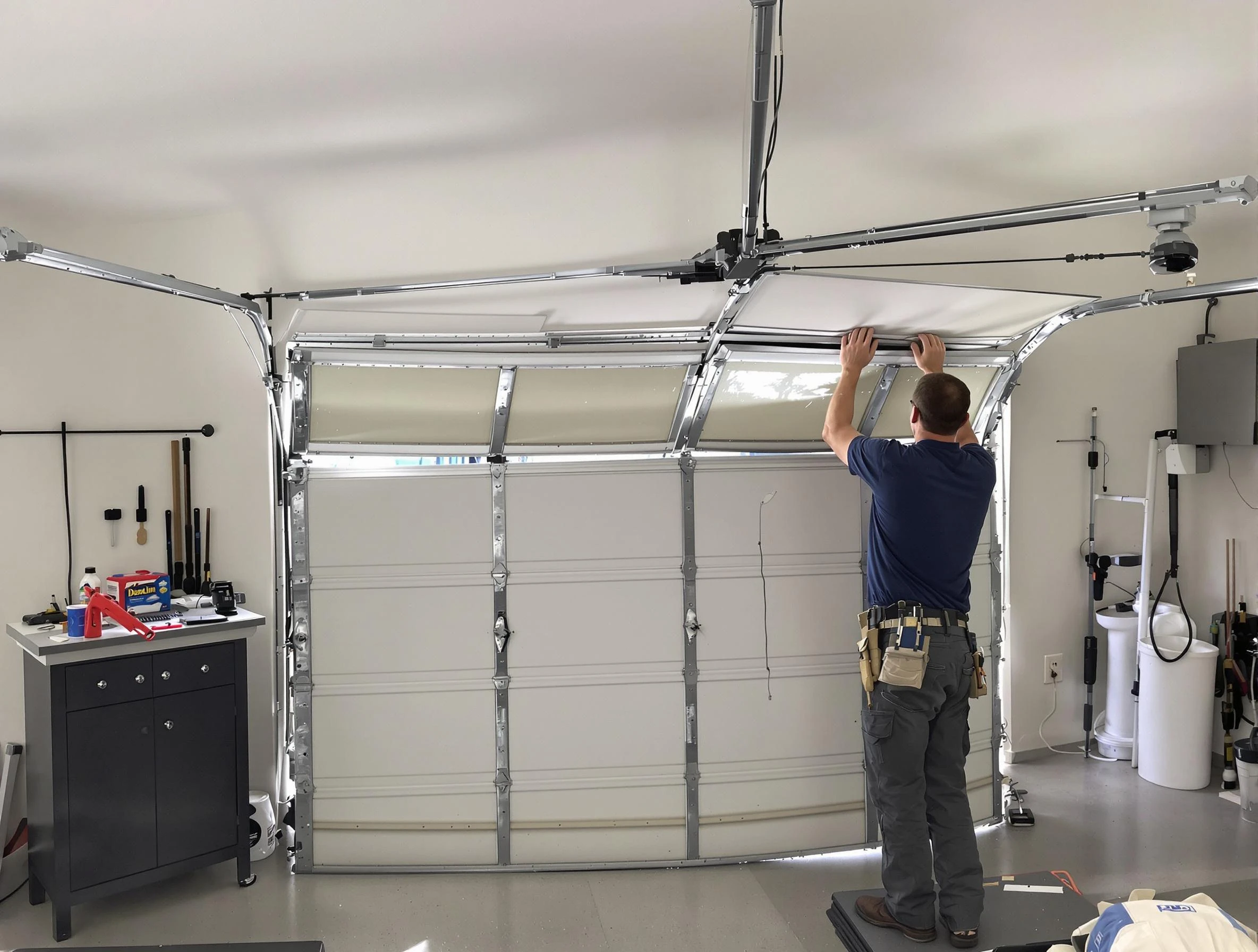 Ettrick Garage Door Repair specialist performing precise section replacement on Ettrick garage door
