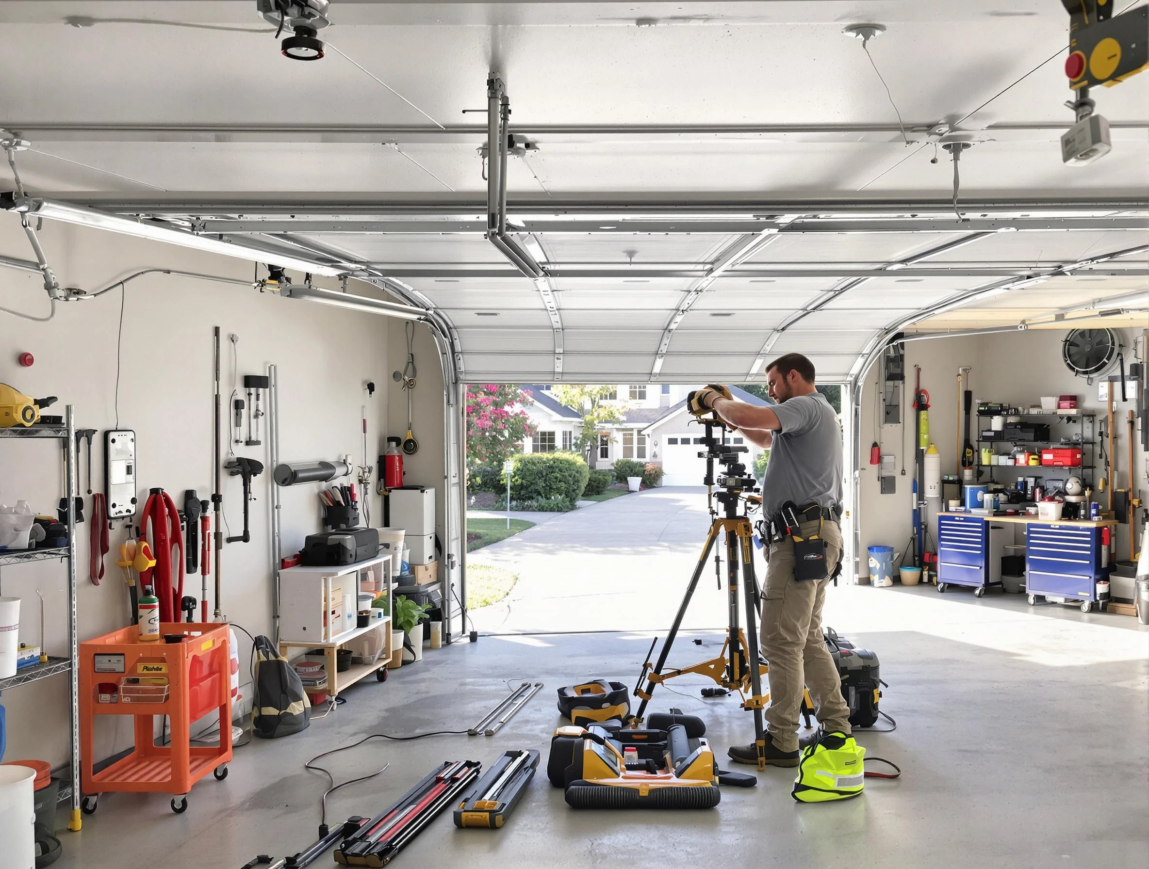 Ettrick Garage Door Repair specialist performing laser-guided track alignment in Ettrick